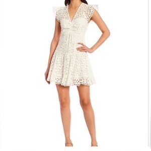 Cream Fit and Flare Mini Dress with Flutter Cap‎ Sleeves